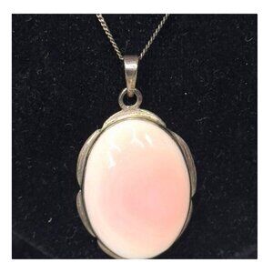 Vtg Pink Opal Silver Pendant Necklace Elegant Minimalist Gemstone Jewelry 19"